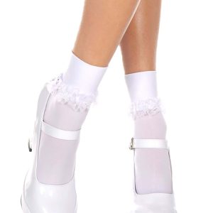Women's White Ruffle Nylon Socks