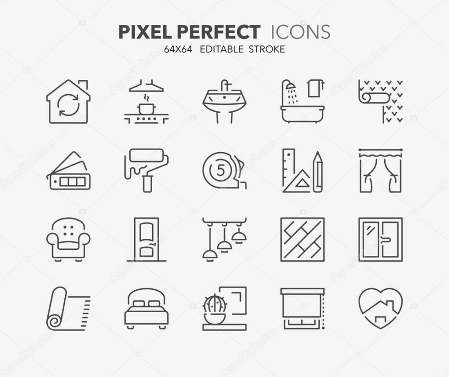 home decoration thin line icons