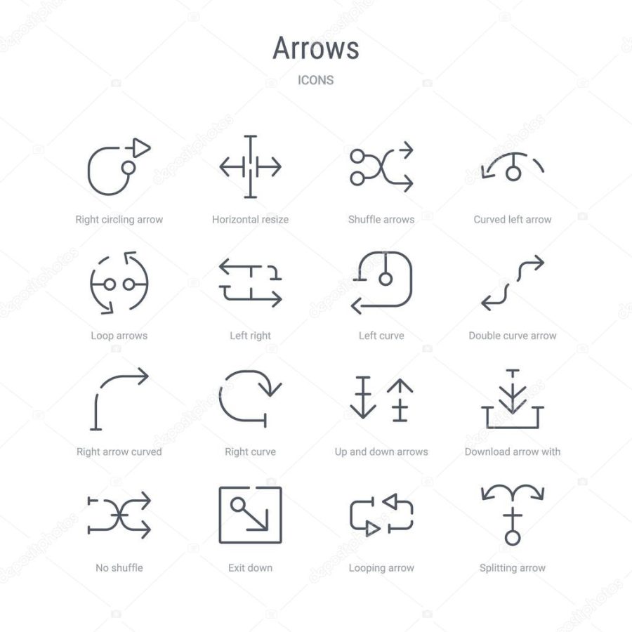 set of 16 arrows concept vector line icons such as splitting arr