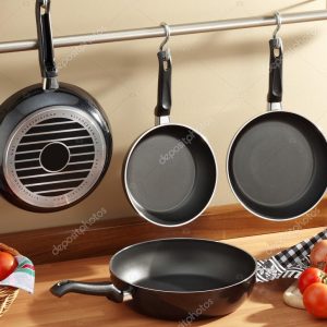 set of black frying pans