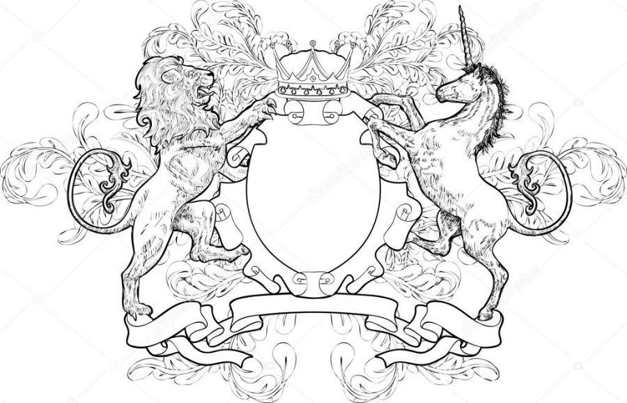 shield coat of arms lion, unicorn, crown