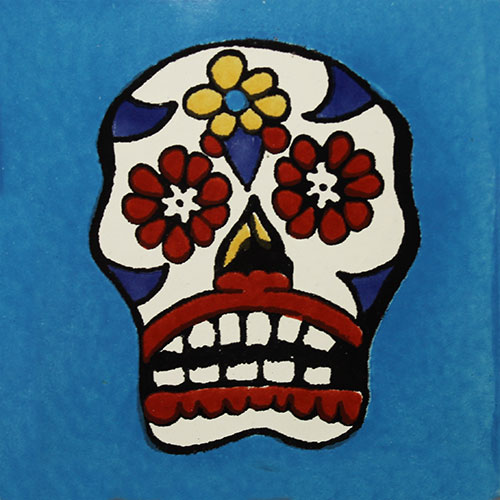 Blue Skull Hand-Painted Talavera Tile