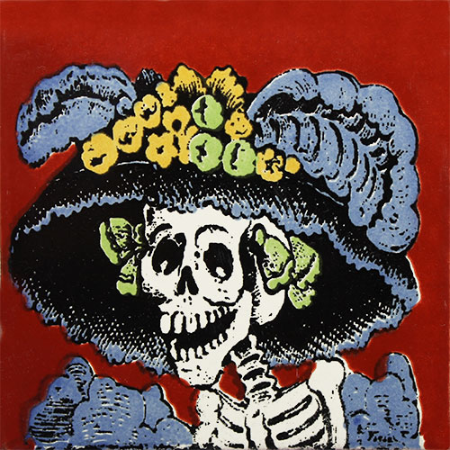 Catrina Red Hand-Painted Talavera Tile