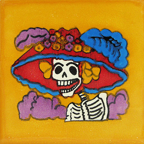 Catrina Yellow Hand-Painted Talavera Tile