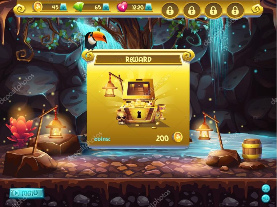 Example of a user interface for a computer game treasure hunt. Window receiving the award.