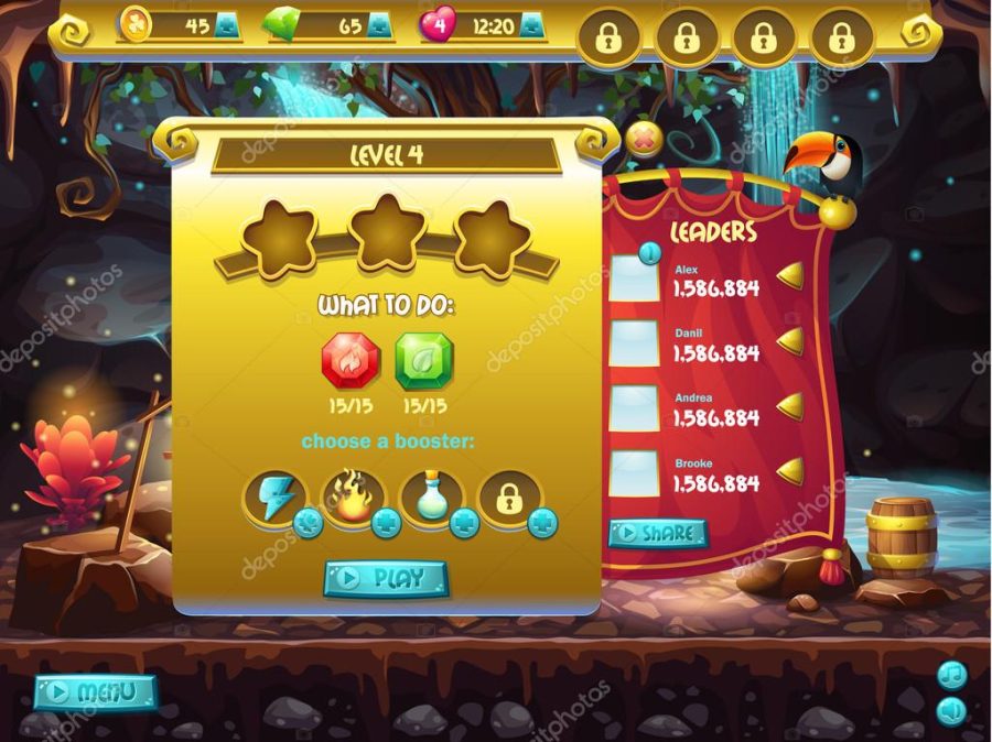 Example of user interface of a computer game, a screen to specify passage level