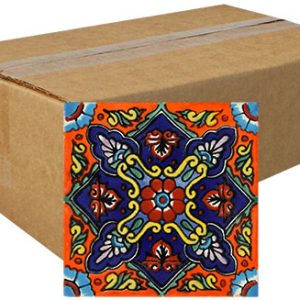 Florencia Naranja Hand-Painted Talavera Tiles (Box of 40)