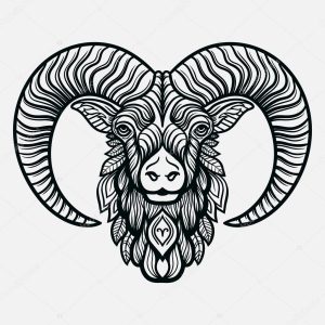 Hand drawn line art of zodiac arias. Vector