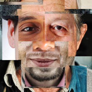 Human face made of several different , artistic concept collage