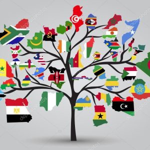 Map flags of Africa in tree design.
