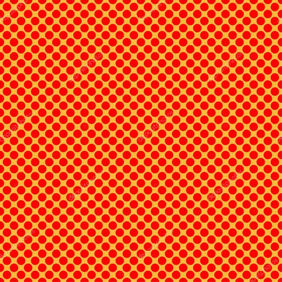 Pop art, comic yellow and red dotted, circles seamlessly repeatable geometric pattern. Pointillist, pointillism and stipple, stippling retro art illustration