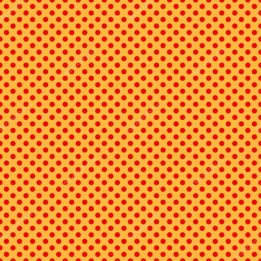 Pop art, comic yellow and red dotted, circles seamlessly repeatable geometric pattern. Pointillist, pointillism and stipple, stippling retro art illustration