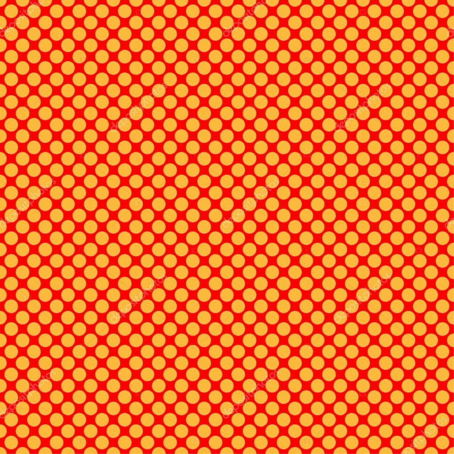 Pop art, comic yellow and red dotted, circles seamlessly repeatable geometric pattern. Pointillist, pointillism and stipple, stippling retro art illustration