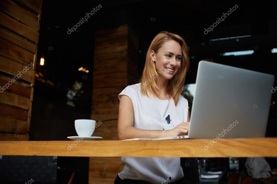 Pretty woman working on portable net-book