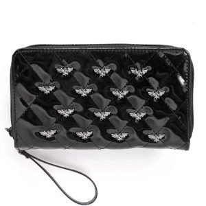 Studded Bat Quilted Faux Patent Wallet