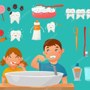 Teeth Brushing Kids Icon Set