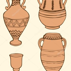 Vector picture of ancient vases with geometric ornament