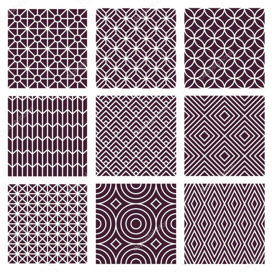Vector seamless patterns in trendy mono line style