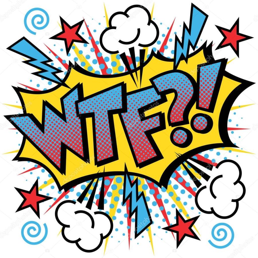 WTF?! Text Design Pop Art-styled cartoon acronym curse with halftone effects on exploding background.