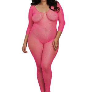Women's Plus Size Pink Fishnet Body Stocking