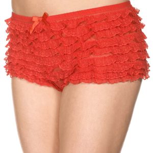 Women's Red Micro Lace Ruffle Tanga Shorts