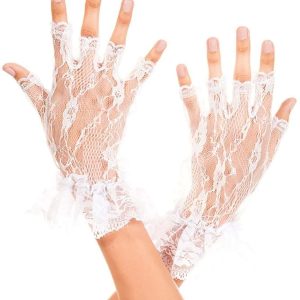 Women's White Lace Cuff Gloves