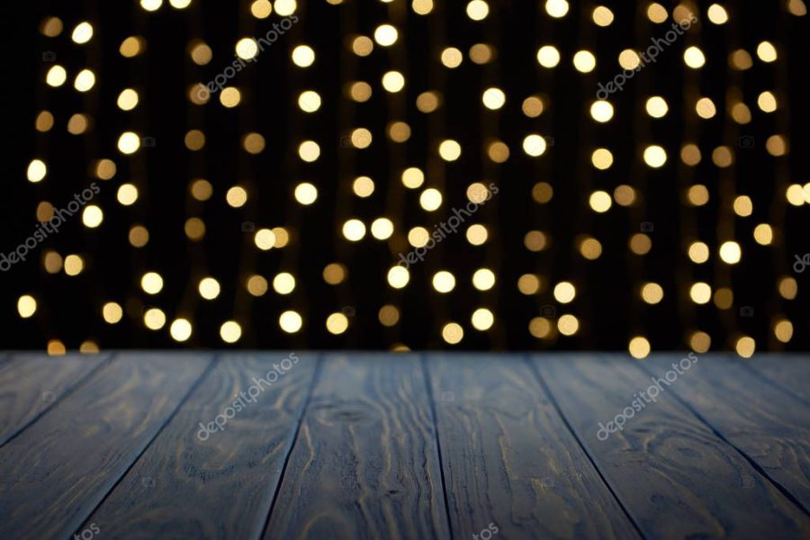 empty wooden surface and beautiful golden bokeh background