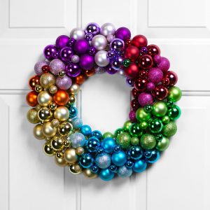 15 Rainbow Colors Christmas Ball Wreath