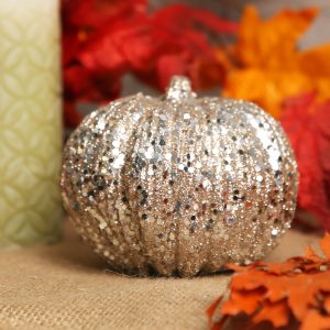 4.5 Inch Short Champagne Glitter Pumpkin Decoration