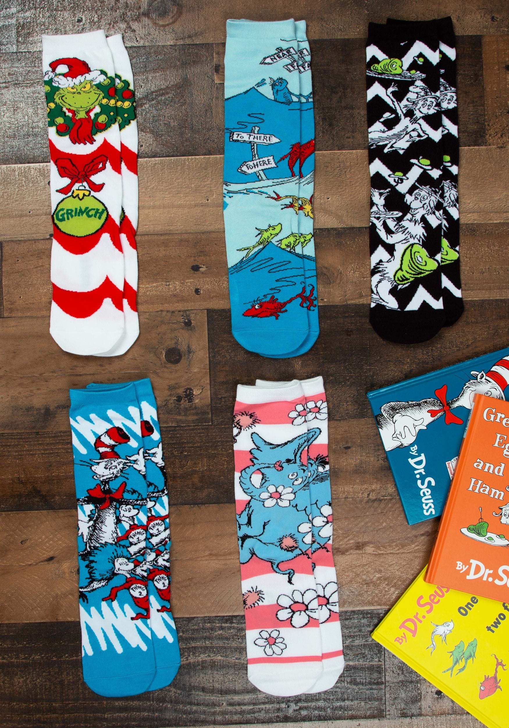 Adult Dr. Seuss Patterns 5 Pair Crew Sock Set