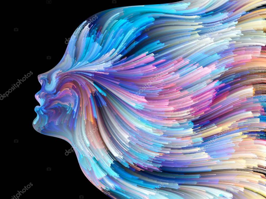 Face of Color series. Composition of human profile and colorful lines of moving paint with metaphorical relationship to creativity, design, internal world, human nature and artistic soul
