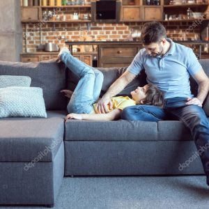 Father and son having fun