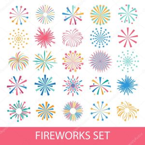 Colorful fireworks set isolated