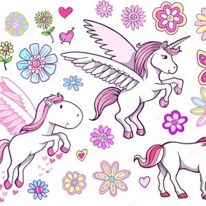 Unicorn Pegasus Fairytale Spring Vector Set