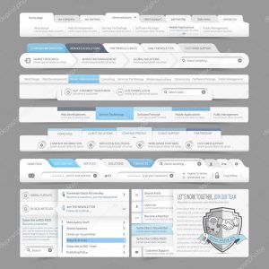 Web site design menu navigation elements with icons set:Navigation menu bars