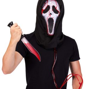 Adult Ghost Face Bleeding Mask with Knife Costume Kit