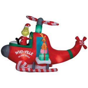 Animated Grinch in Helicopter Inflatable Decoration