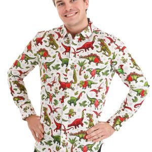 Adult Holiday Dinosaurs Button Up Shirt