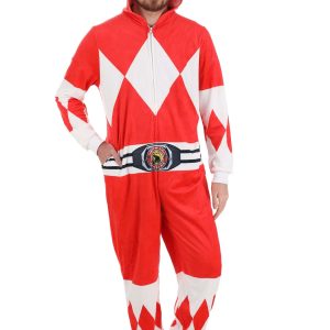 Adult Power Rangers Red Ranger Hooded Union Suit Costume