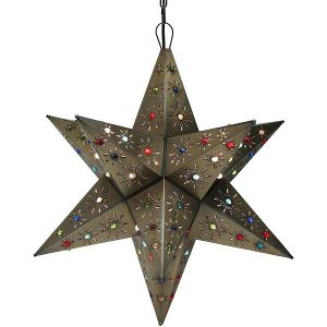 Small Mexican Tin Tonala Star with Marbles: with Oxidized Finish