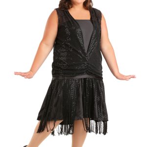Women's Plus Size Black Jazz Flapper Costume