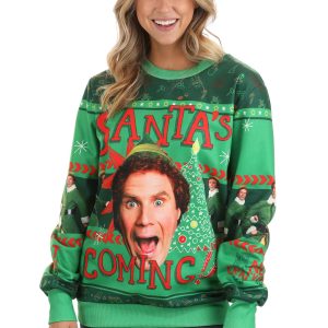 Santa's Coming Elf Ugly Christmas Sweatshirt for Adults