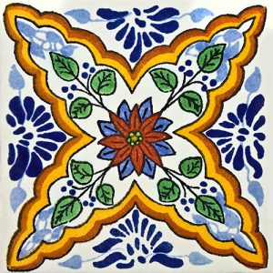 Flor con Ramas Hand-Painted Talavera Tile