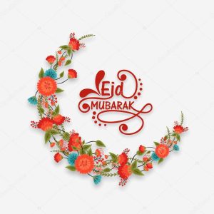 Flowers decorated moon for Eid Mubarak celebration.