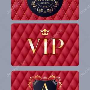 VIP cards with abstract red quilted background.
