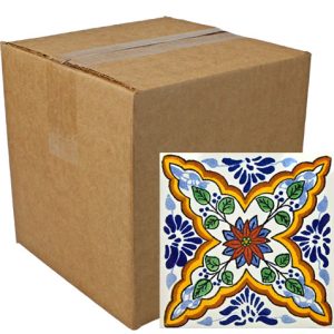 Flor con Ramas Hand-Painted Talavera Tiles (Pack of 9)