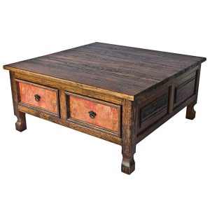 Four-Drawer Coffee Table w/ Diamond Panels & Wooden Top