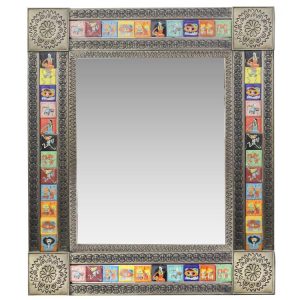 Medium Talavera Tile Mirror - Day of the Dead - Oxidized Finish