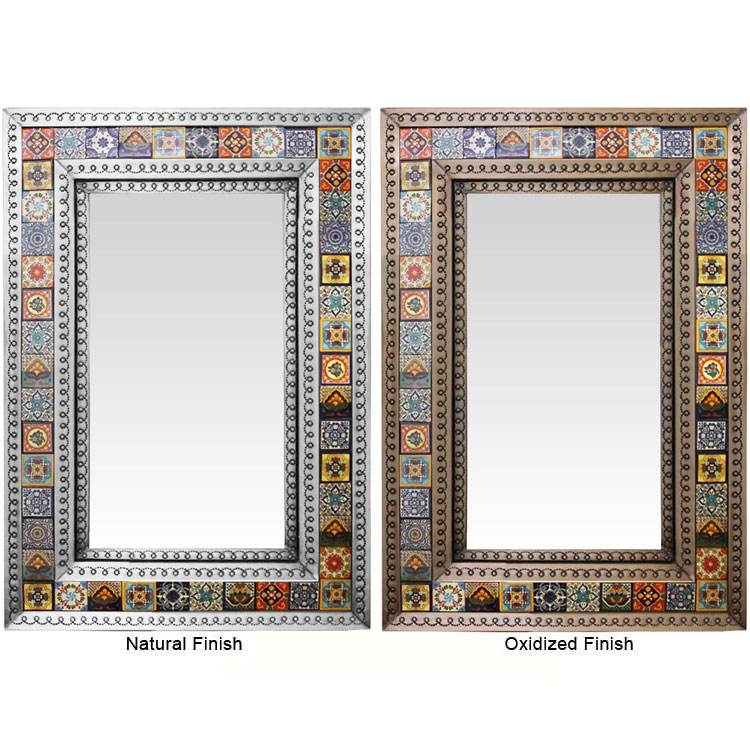 Mid-Medium Talavera Tile Mirror - Natural Finish