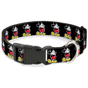 Retro Mickey Mouse Pose Black Plastic Clip Pet Collar